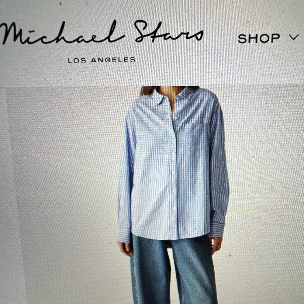 Like new - Michael Stars button shirt. Blue/white stripes. Size small.